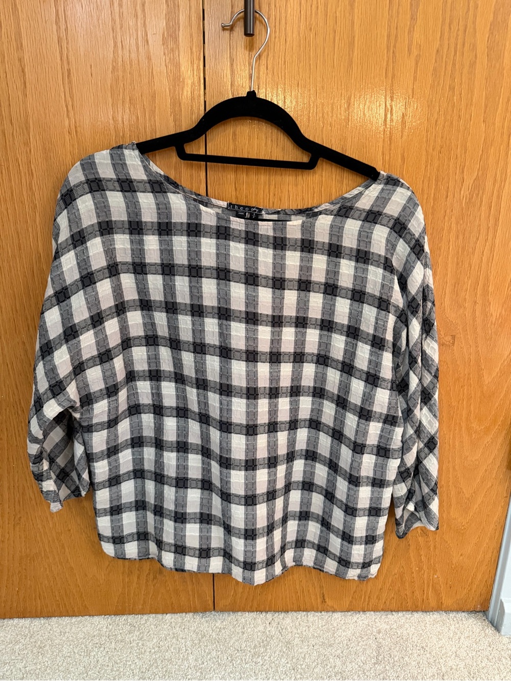 Theory - Women's Black & White Plaid Boxy Top